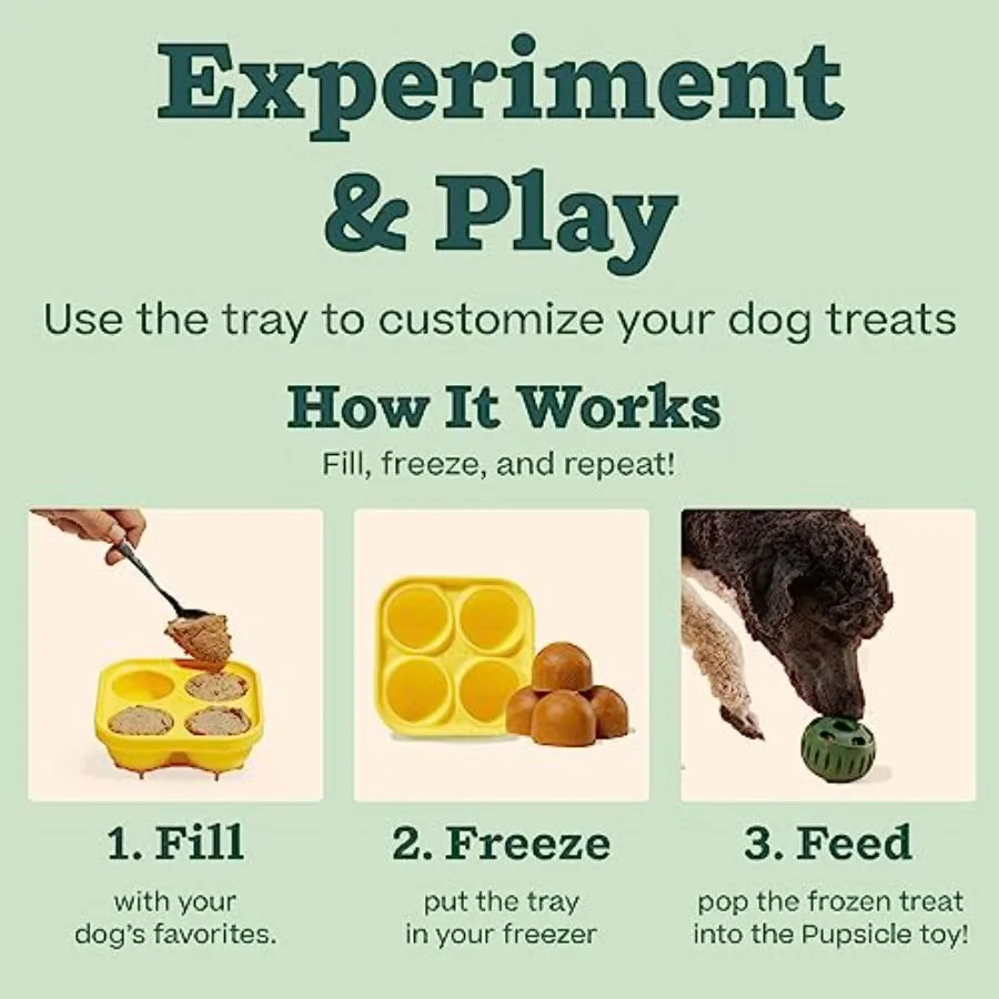 Pupsicle and Treat Tray - Long-Lasting Interactive Dog Ball Toy and Silicone Dog Treat Mold - Keep Your Pup Busy - Easy to Clean