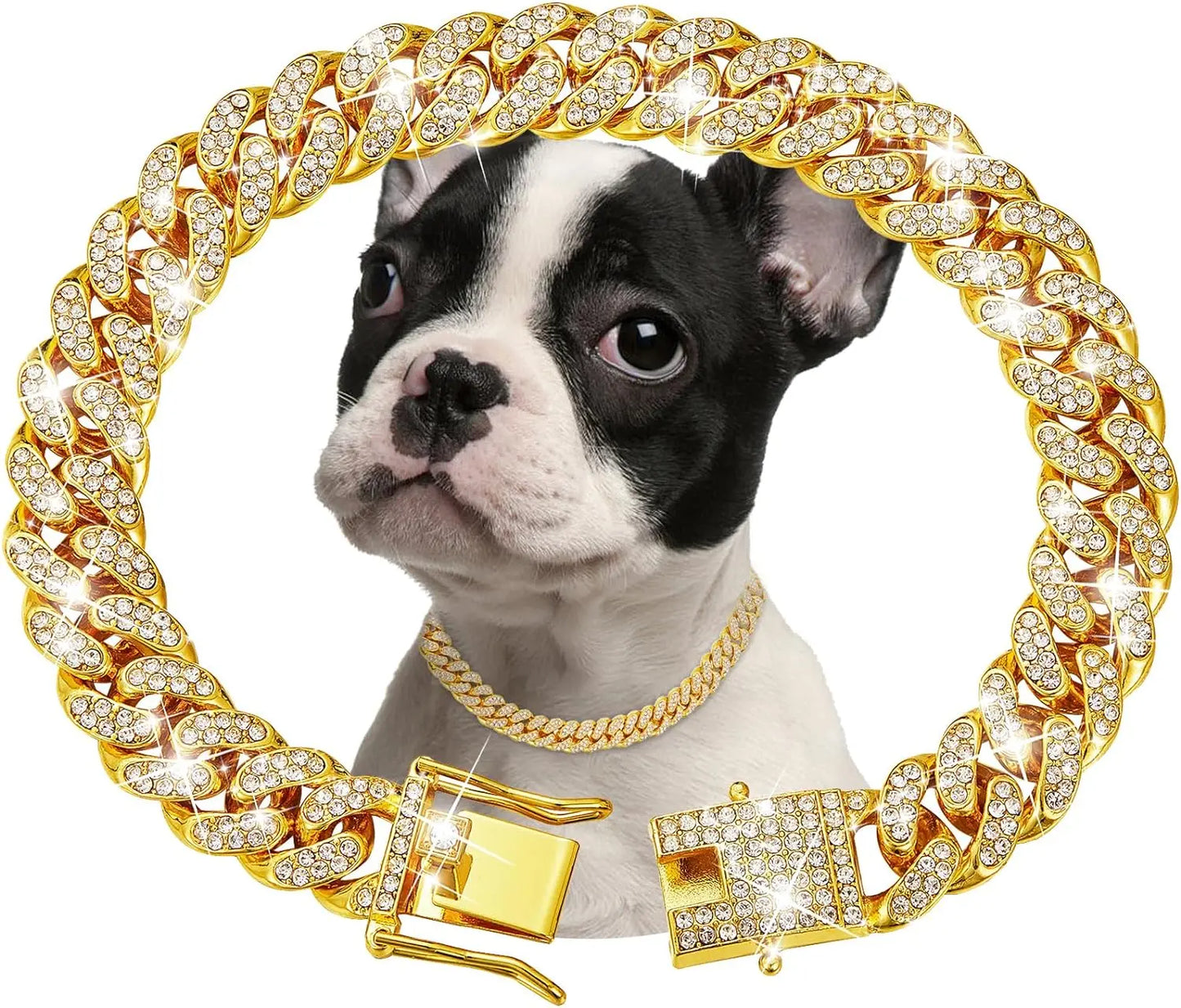 Dog Chain Collar Luxury Gold Pet Metal Chain Collar For Small Medium Large Dogs, Cats