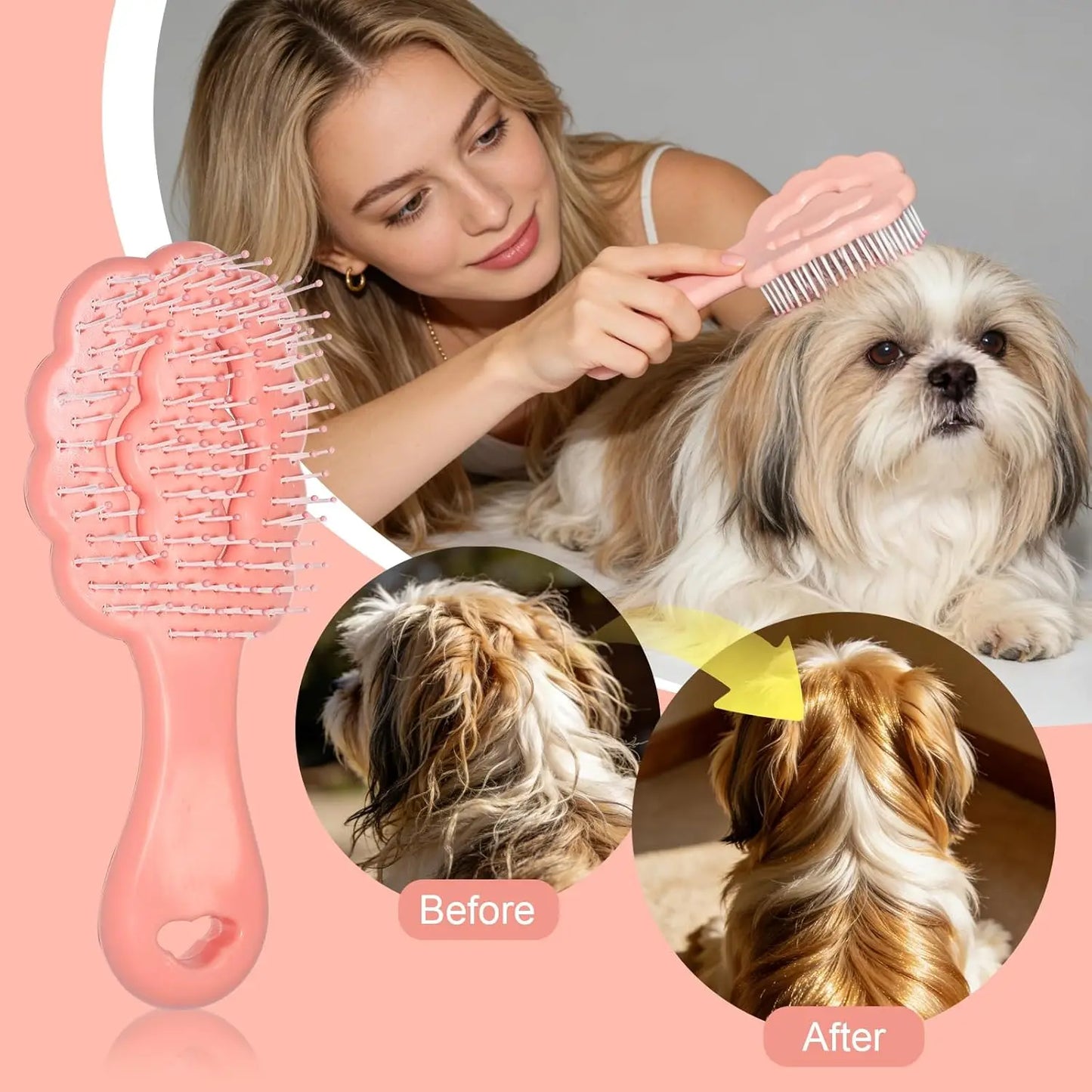 Cloud Shape Small Dog Grooming Brush for Shih Tzus, Yorkies, Maltipoos - Pink