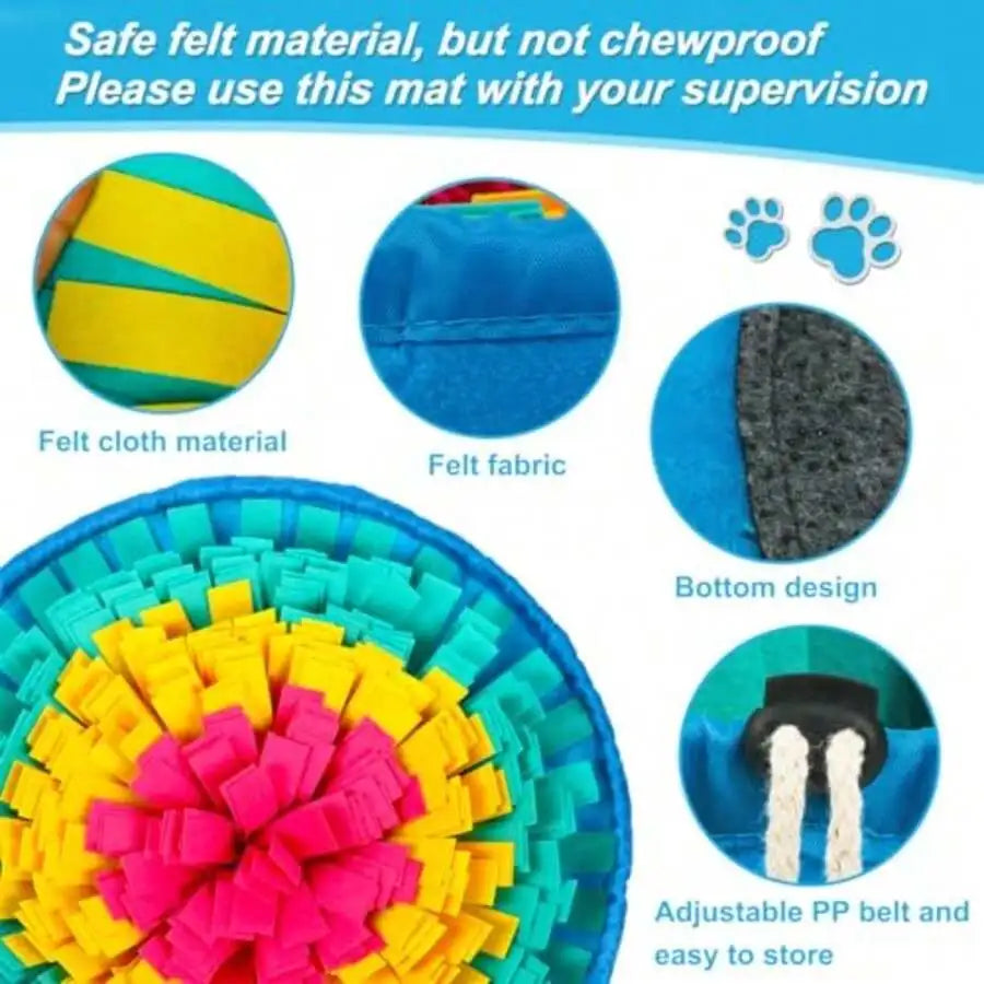 Snuffle Mat For Dogs Adjustable Dog Puzzle Toys Sniff Mat Interactive Enrichment Toys For Slow Eating And Mental Stimulation Red Yellow Blue