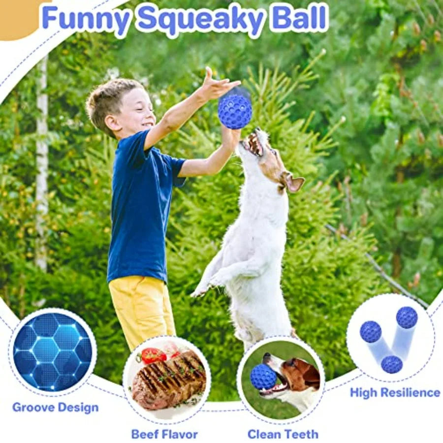 Indestructible Squeaky Dog Ball, Relieves Anxiety, Cleans Teeth, Interactive Chew Toy for Aggressive Chewers, Dog Toy for Breed
