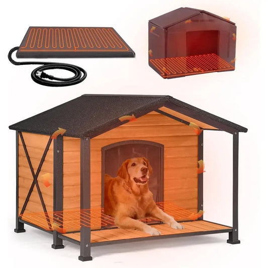 Extra Large Heated Dog House for Outside XL Insulated Dog House Outdoor Weatherproof Dog Kennel with Thermostat-Controlled Heati