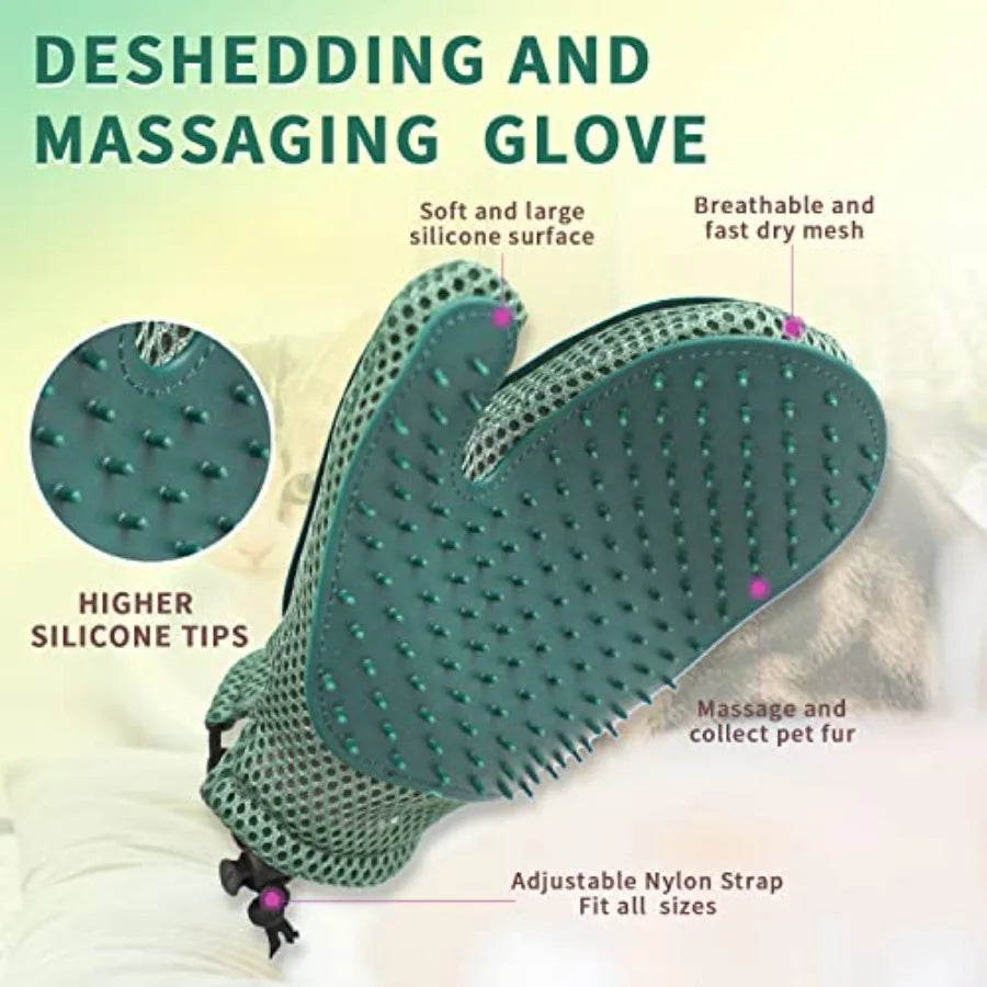 2 in 1 Cat Fur Glove Pet Hair Remover Glove for Dog Grooming Blue Shedding Brush with Massage Function Efficient Hair Remover