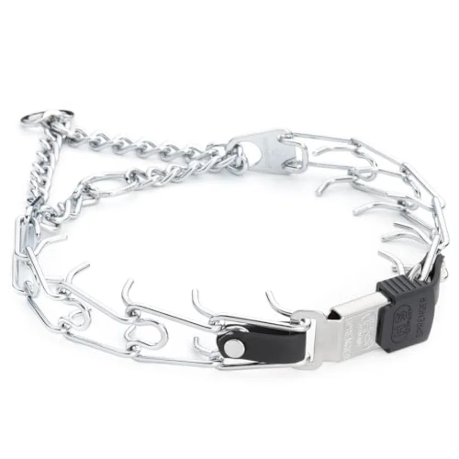 Training collar for dogs: chrome plated steel with Biothane insert, black, quick release ClicLock buckle, made in Germany, 22in