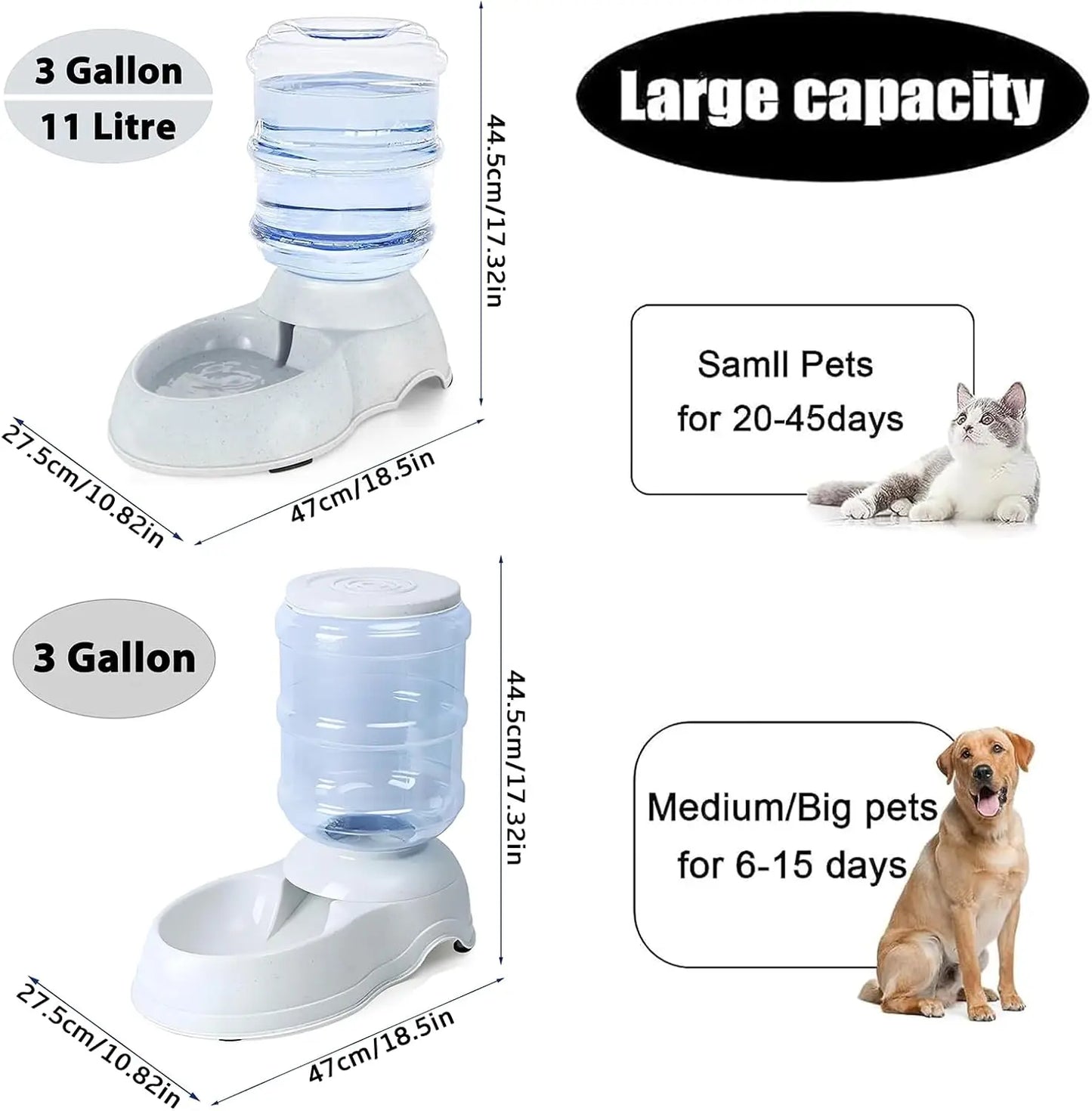 3 Gallon Automatic Pet Feeder and Water Dispenser Set for Large Dogs with Food Bowl
