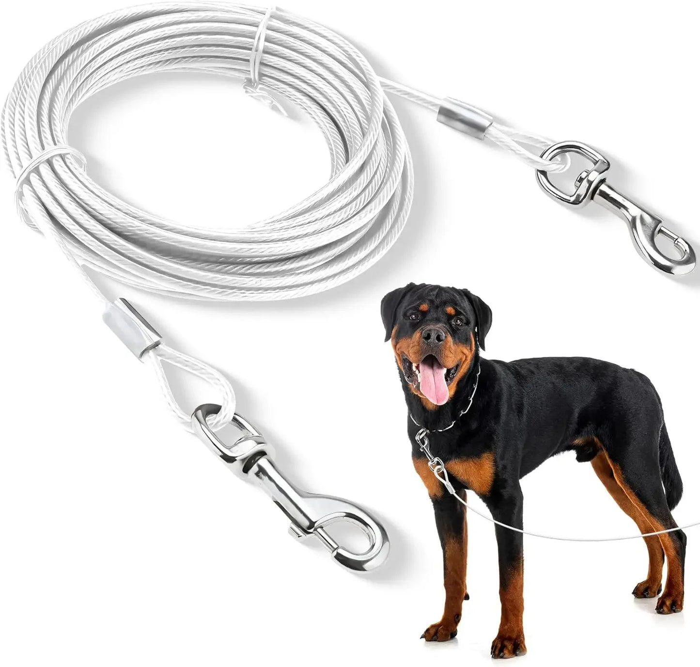 Double-headed Dog Tie Out Cable Leash ,traction rope with metal buckle steel wire anti-rust training collar, Outdoor Dogs Strap