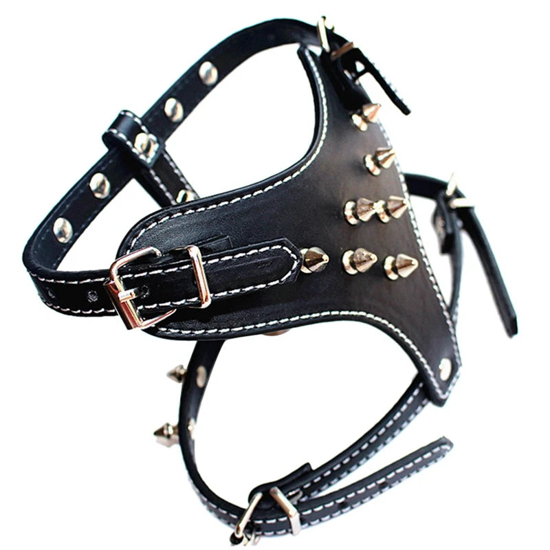 Spiked Studded Leather Puppy Dog Harness Vest For Small Breeds Dog Harness Dog Leash 1 PCS Black