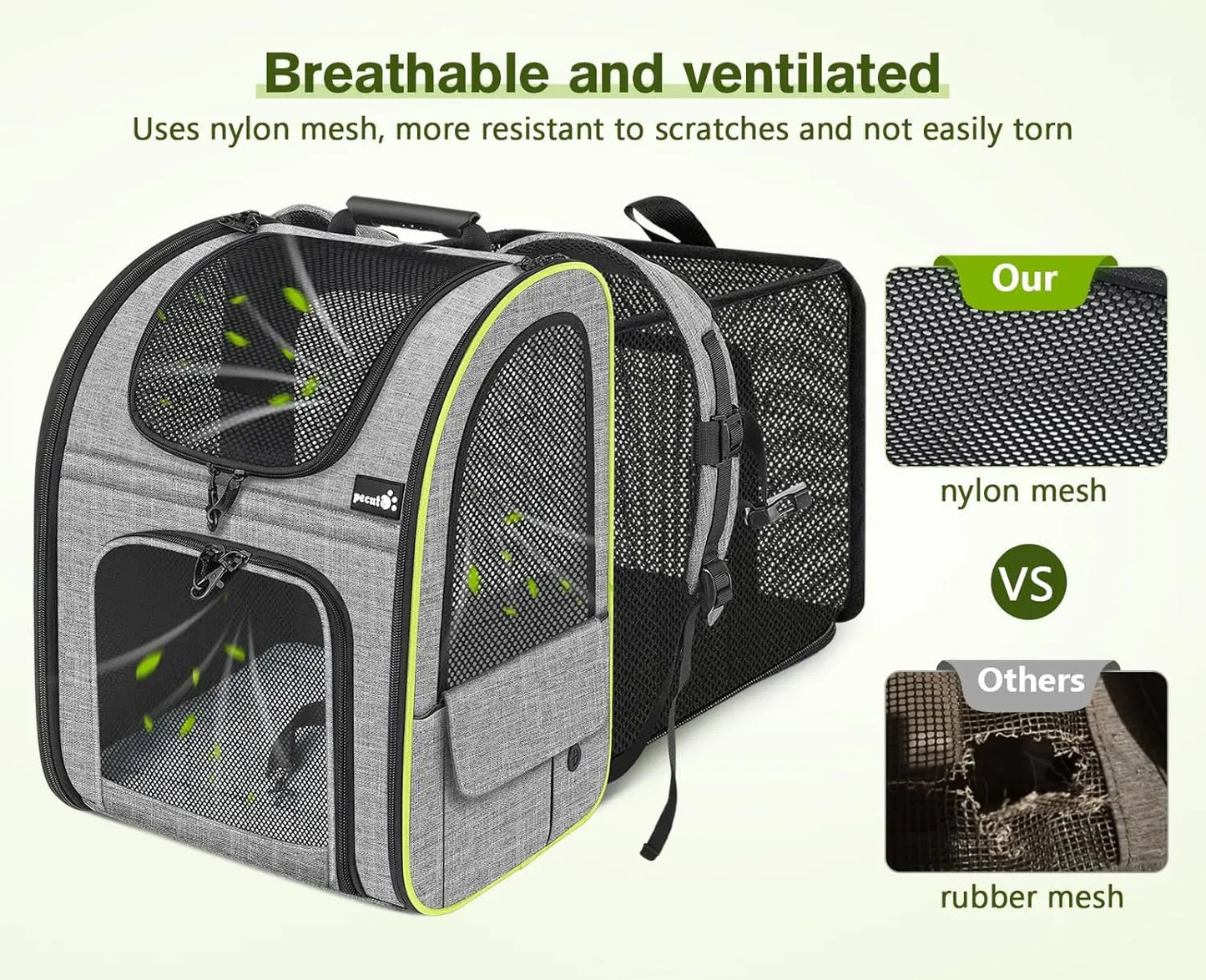 Cat Backpack Carrier Expandable, Pet Backpack for Cats Dogs Up to 15lbs, 4-Side Breathable Mesh, Lockable Zippers for Travel