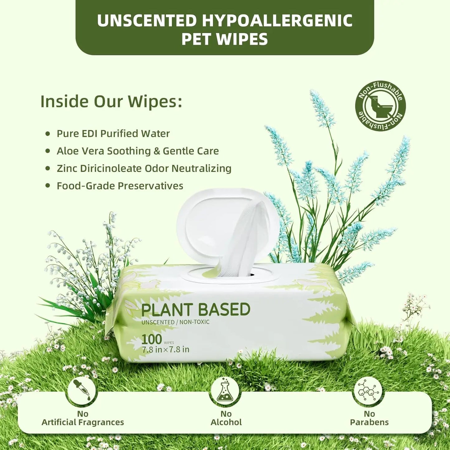 400 Count Unscented Plant-Based Pet Wipes for Paws, Butt & Anal Gland Care, Hypoallergenic Cleansing Wipes for Dogs & Cats
