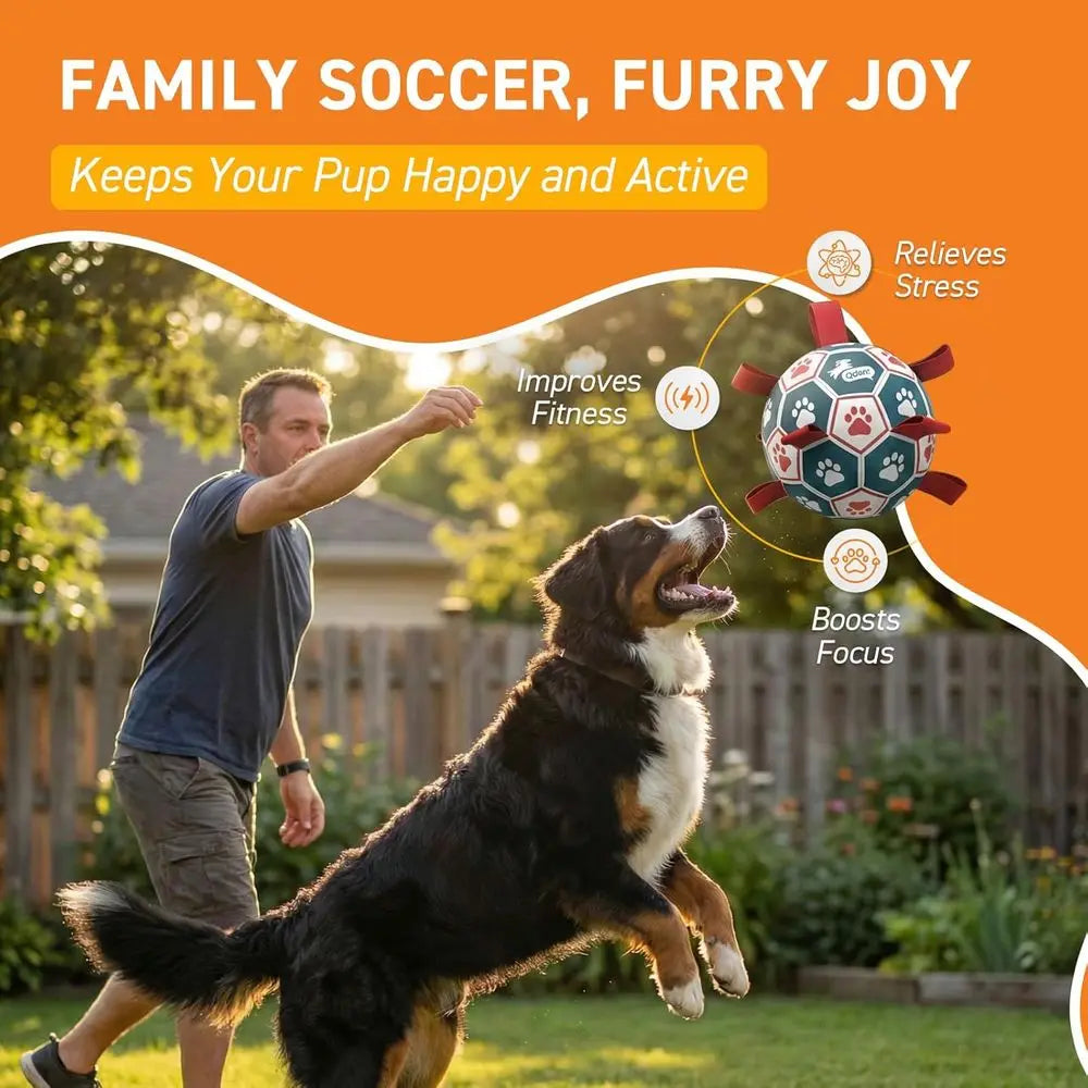 Giant Durable Soccer Ball Dog Toy with Straps, Ideal for Outdoor Play and Herding, Perfect Birthday Gift (10 Inch)