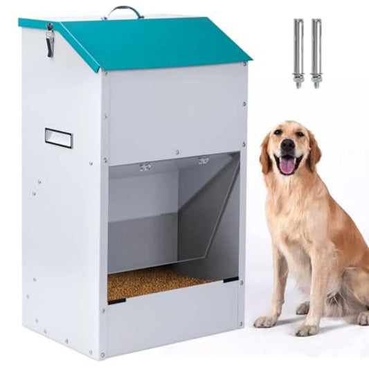 Automatic Dog Feeder for Large Dogs Outdoor 50Lbs Dog Food Dispenser Dog Feeding Station Galvanized Gravity Feeder Pet Feeder f
