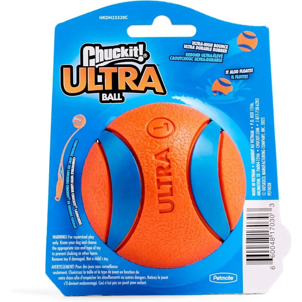 Ultra Ball Dog Toy - Size Large - for Dogs 60-100 lbs - Made of Durable Rubber - Super Bouncy - Floats in Water - 3-inch Diamete
