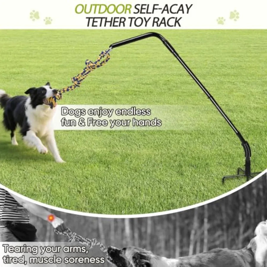 Tether Outdoor Dog Rope Toy with Strengthen Spring Pole 3 Kinds Dog Tug of War Toys for Self Play and Interactive in Park Yard