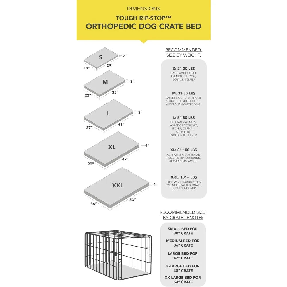 Tough Rip-Stop Orthopedic Dog Bed - Durable, Removable, Washable Cover, Kennel Pad Fits in Crate, Medium 35"x22", Light Gray