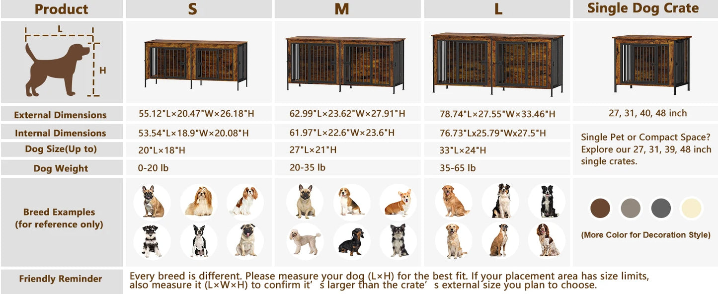 Heavy Duty Dog Crate Furniture for 1/2 Dogs,Multi-Functional Dog Kennel Table as TV Stand/Plant Stand,for Small Medium Large Dog