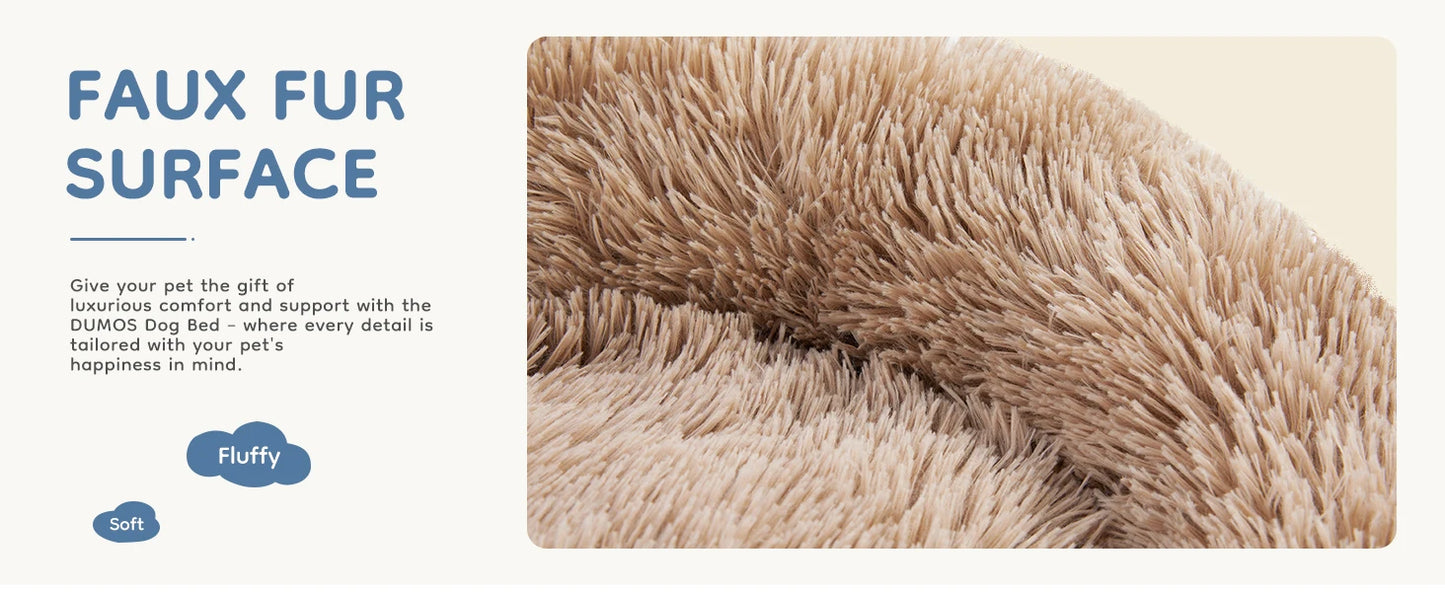 JHK Calming Dog Bed for Medium to Large Dogs Washable Large Pet Bed Anti-Slip Round Fluffy Plush Faux Fur Dog Bed
