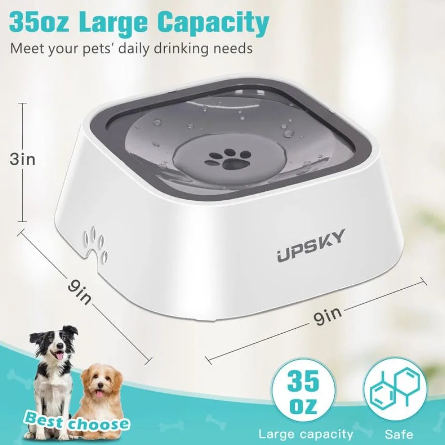 Spill Proof Pet Water Bowl Slow Water Feeder 35oz Feeder Bowl for Dogs and Cats Stainless Steel Gray Leak-Proof Design