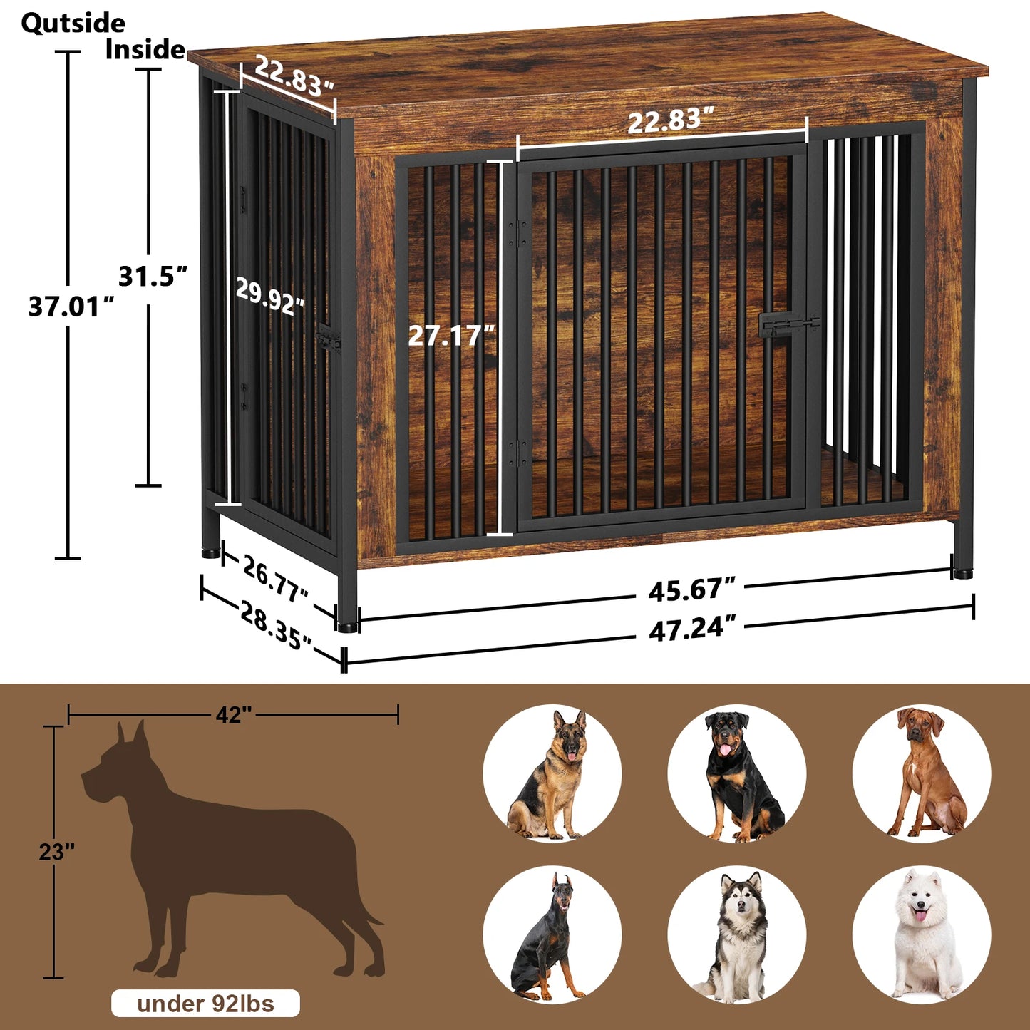 Heavy Duty Dog Crate Furniture for 1/2 Dogs,Multi-Functional Dog Kennel Table as TV Stand/Plant Stand,for Small Medium Large Dog
