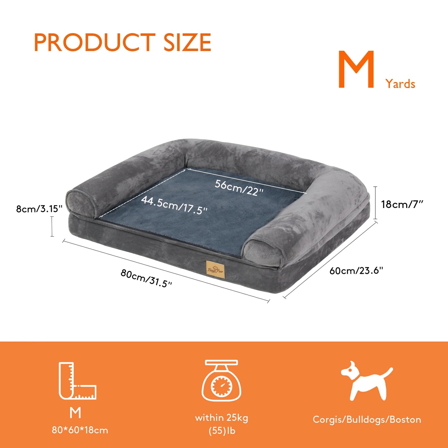 Extra Large Sofa-Style Dog Bed with Bolster Waterproof Cover Sponge Foam Base Cozy Pet Crate Bed Couch Bedding