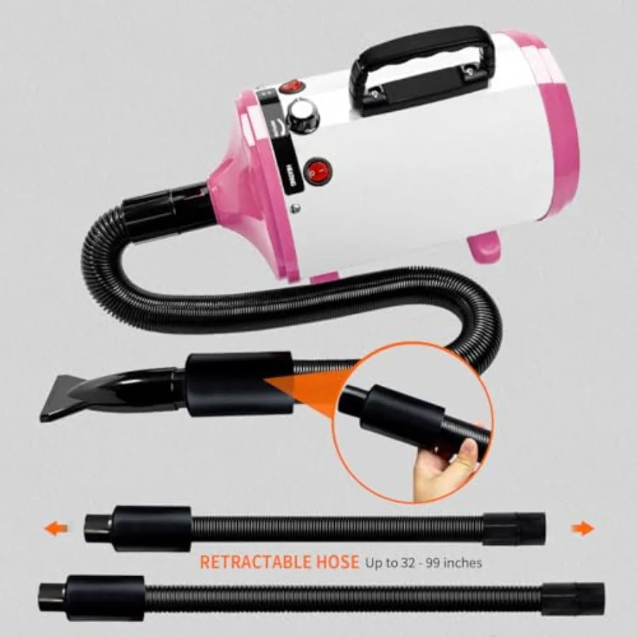 High Velocity Professional Dog Grooming DryerAdjustable Temperature and Speed Hair Dryer for Pets with 4 Nozzles