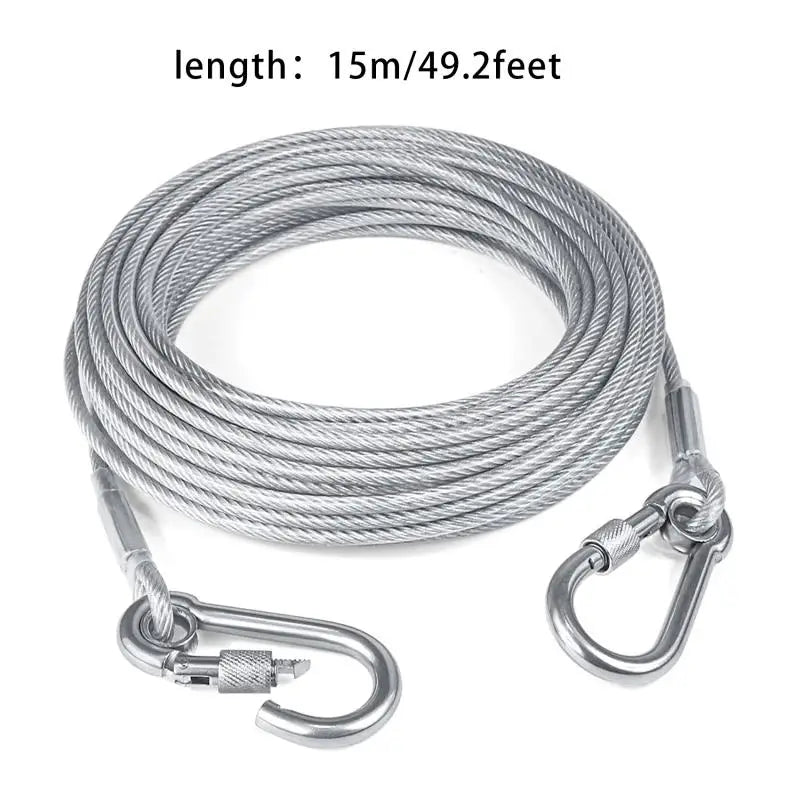 Double-headed Dog Tie Out Cable Leash ,traction rope with metal buckle steel wire anti-rust training collar, Outdoor Dogs Strap