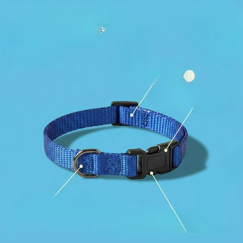Solid Polyester Adjustable Dog Collar, Blue, XS