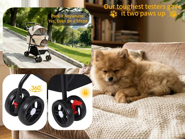 2-in-1 Pet Stroller for Small Dogs Cats Foldable Lightweight 4 Wheel Dog Stroller with Removable Carrier Travel Portable Pet Cart