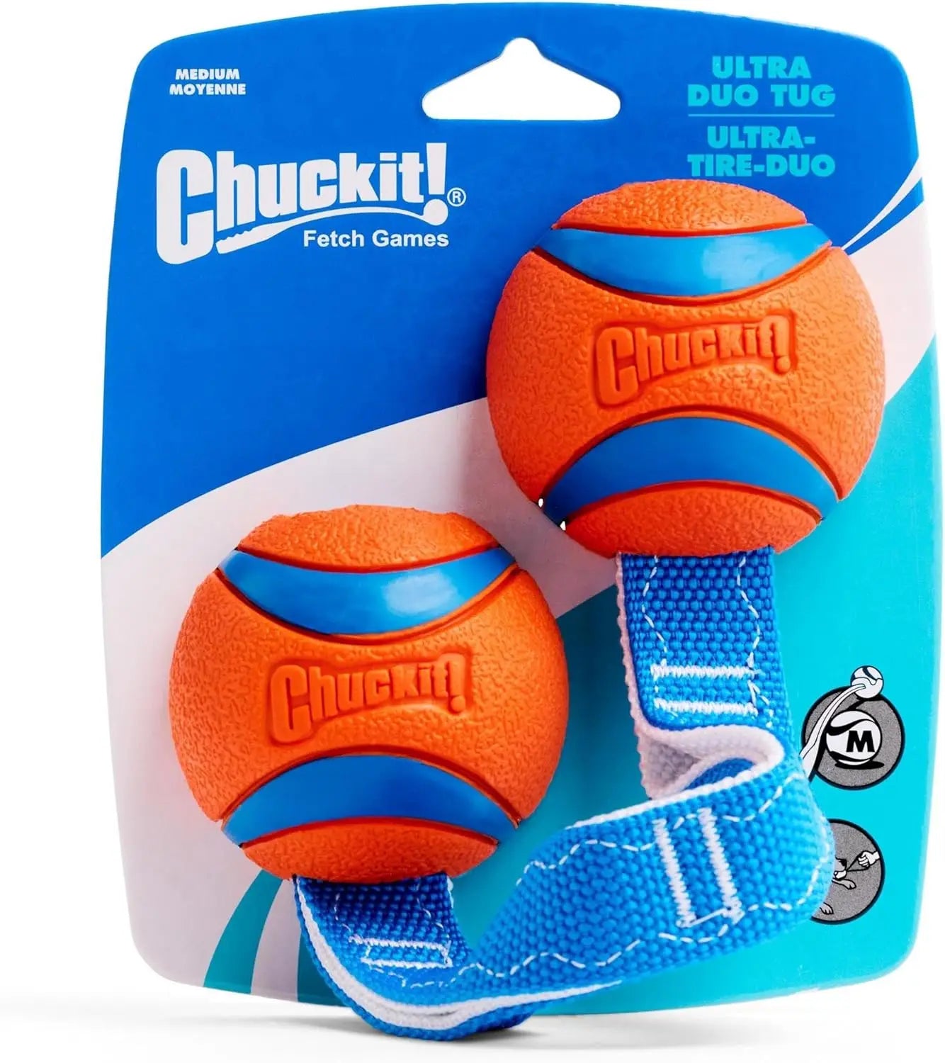 Durable Dog Toy with Two Balls on Nylon Cord for Fetch and Tug-of-War, Medium Size for Breeds 20-60 lbs, Orange and Blue