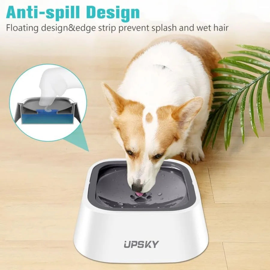 Spill Proof Pet Water Bowl Slow Water Feeder 35oz Feeder Bowl for Dogs and Cats Stainless Steel Gray Leak-Proof Design