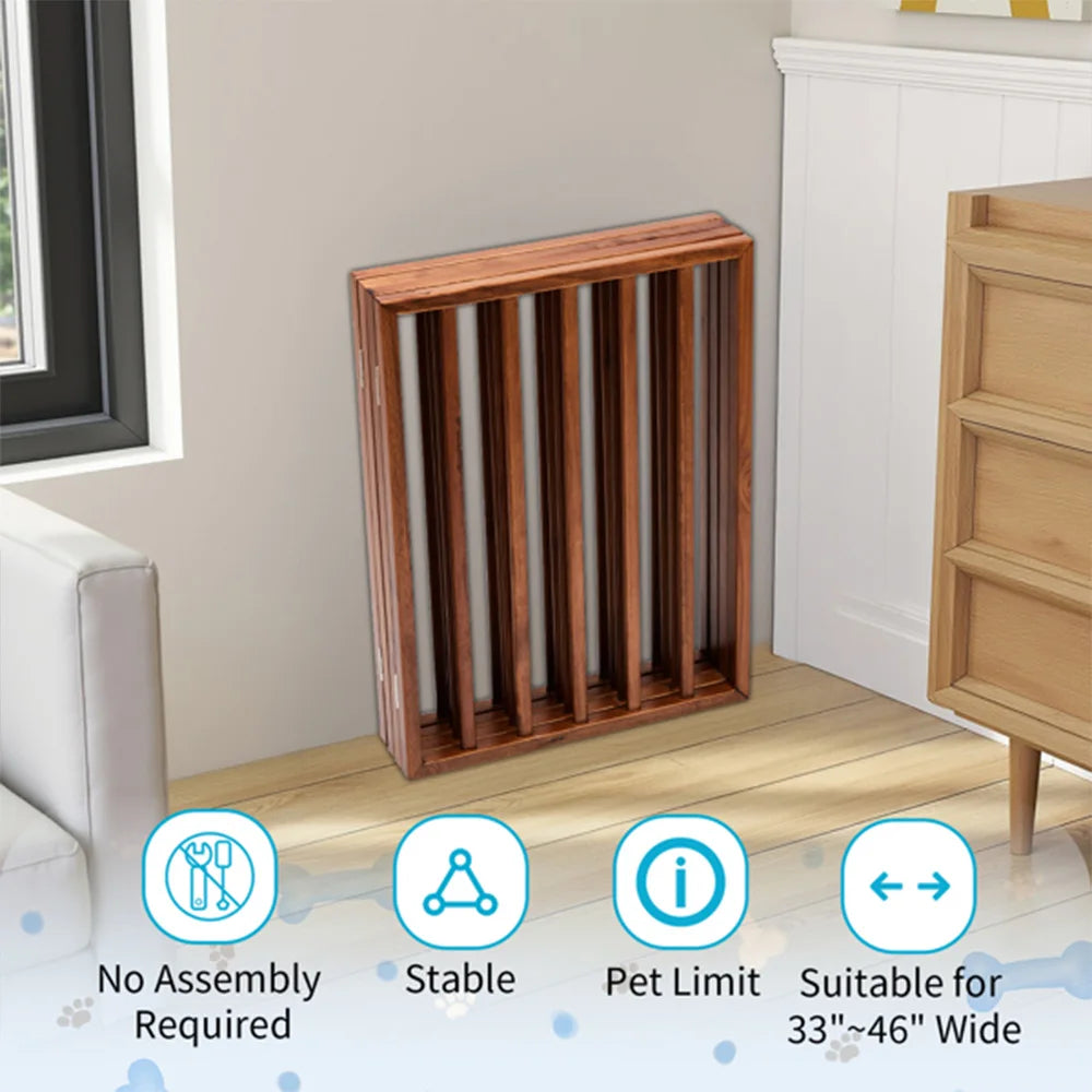 Wooden Foldable Freestanding Panel Pet Gate Dog Fence for Doorways, Stairs or House Folding Wooden Entryway Fence