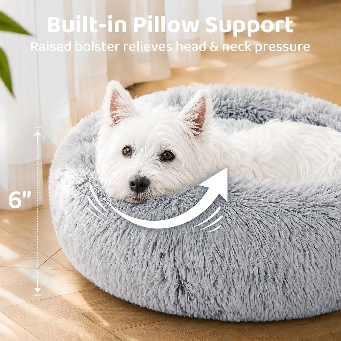 Small Dog Bed, Calming Soft Anti-Anxiety Donut Cat Bed, Washable Round Fluffy Cushion for Small and Medium Pets (20')