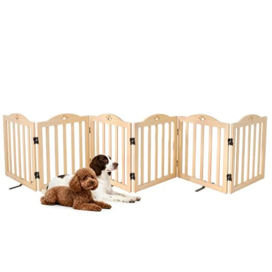 Foldable Wooden Dog Gate 23.6" Tall 6 Panels Indoor Puppy Gate Freestanding Pet Dog Fence No Assembly Portable Pet Barrier for