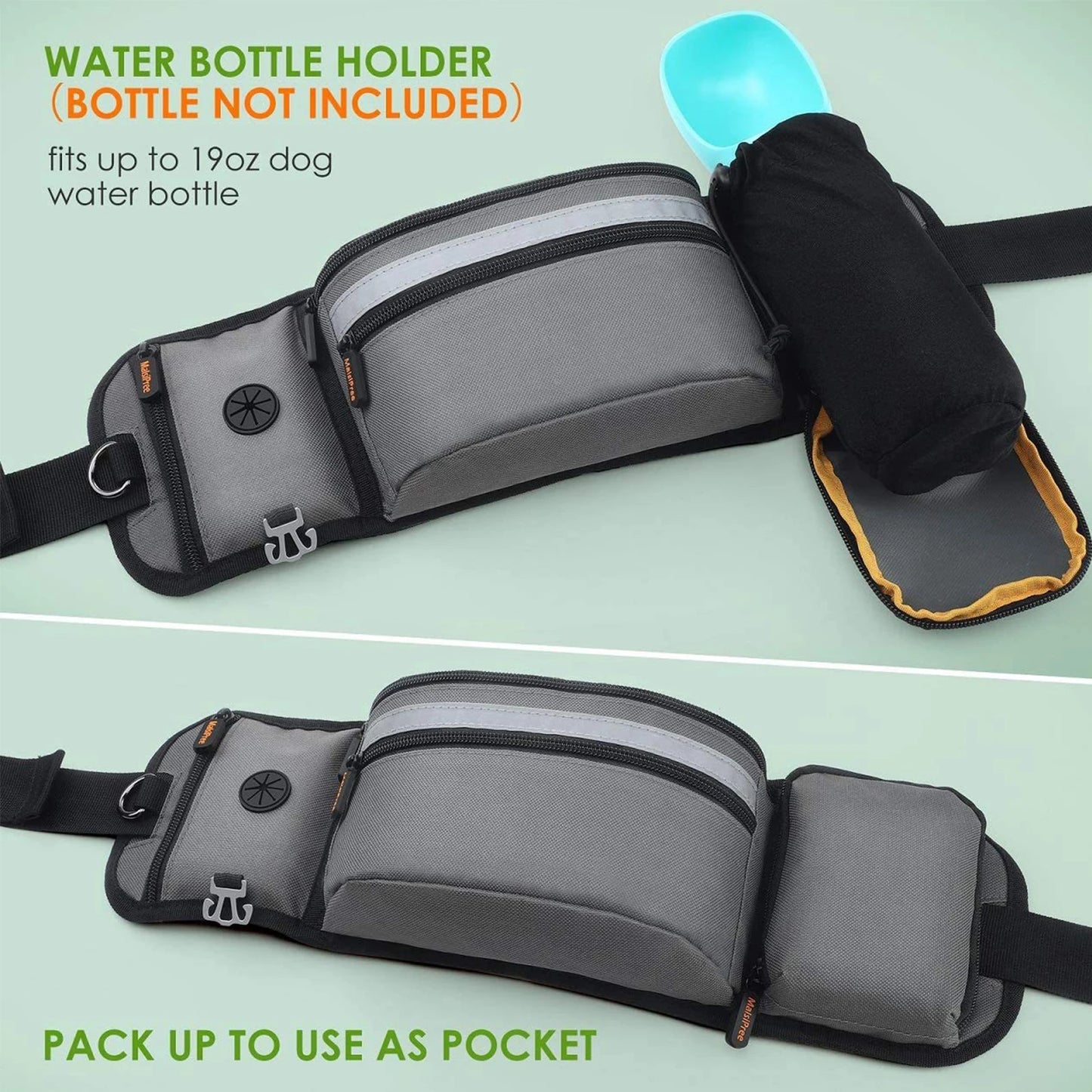 Dog Walking Fanny Pack Built in Poop Bag Dispenser Dog Training Waist Bag with Adjustable Strap for Hiking Running Kibbles
