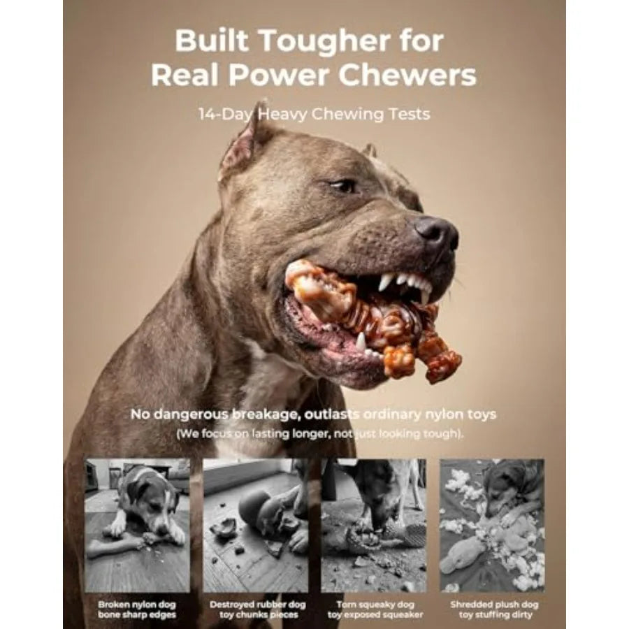 2 Pack Indestructible Dog Chew Toys for Aggressive Chewers: Ultra-Dense Nylon, Bacon Flavor Chew Bones, Heavy Duty Tough Toys