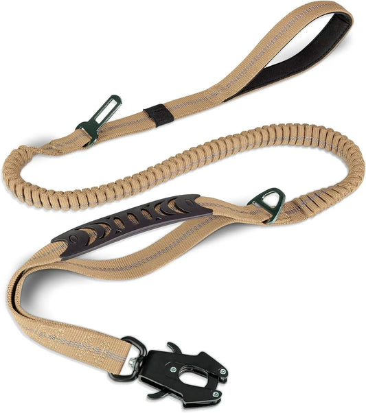 Heavy Duty Tactical Dog Leash with Shock Absorbing Bungee, 4-6FT, Padded Handles & Metal Clip for Medium to X-Large Dogs