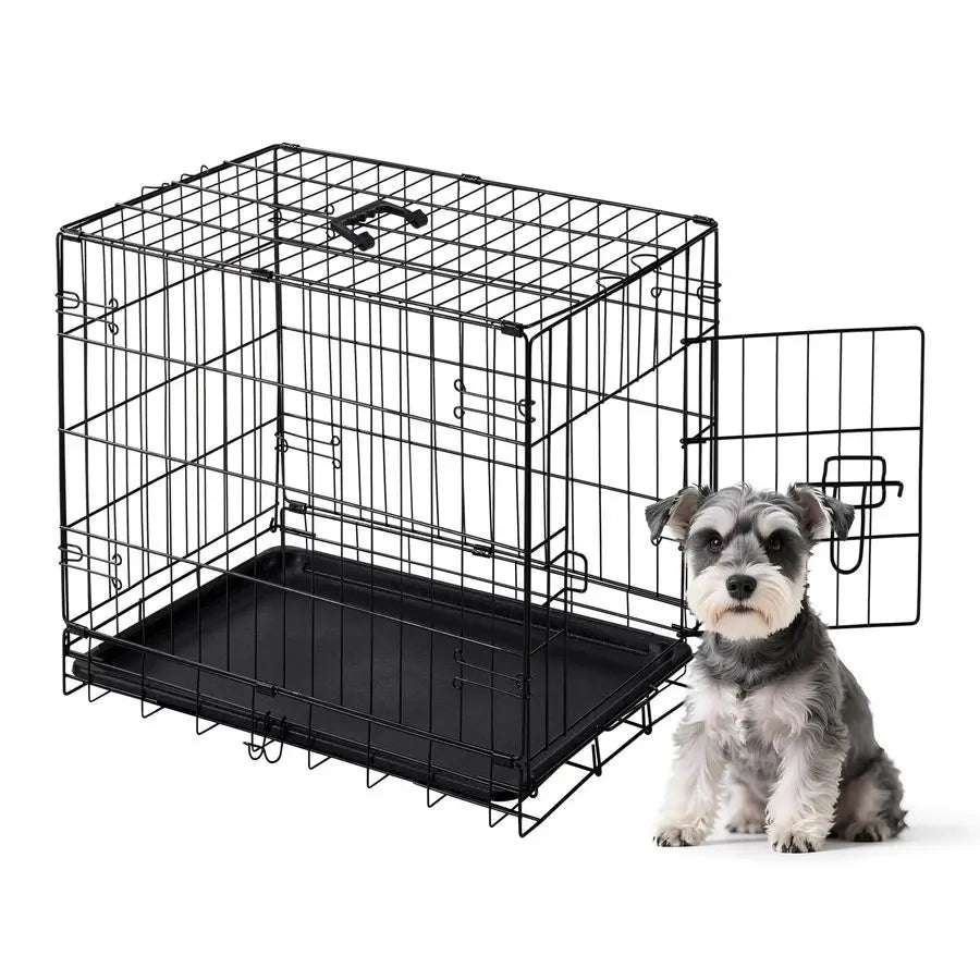 Dog Crate, 24 Inch Small Single Door Dog Cage with Plastic LeakProof Pan Tray, Folding Metal Wire Pet Kennel for Indoor, Outdoor