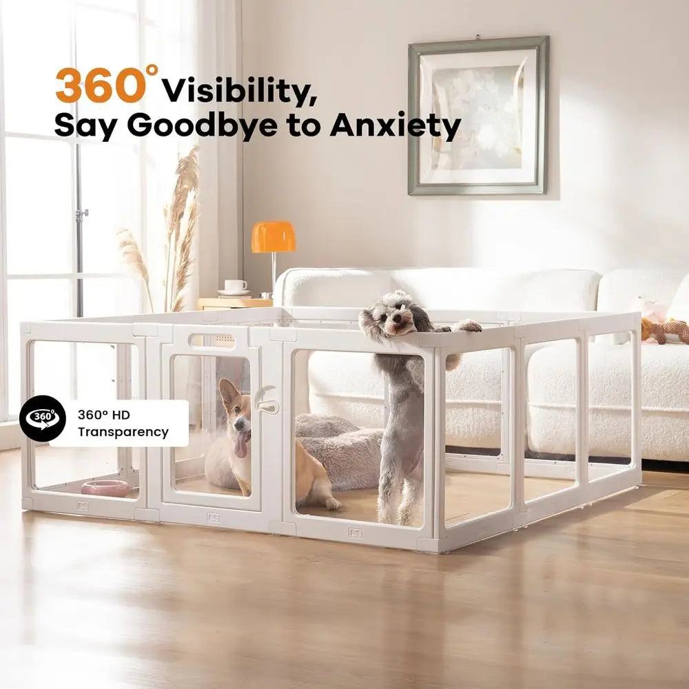 Clear Acrylic Dog Playpen Indoor, Puppy Cat Small Pet Play Pen, Pet Cat Playpen for Rabbits, Dog Fence Crate Kennel Whelping Cag