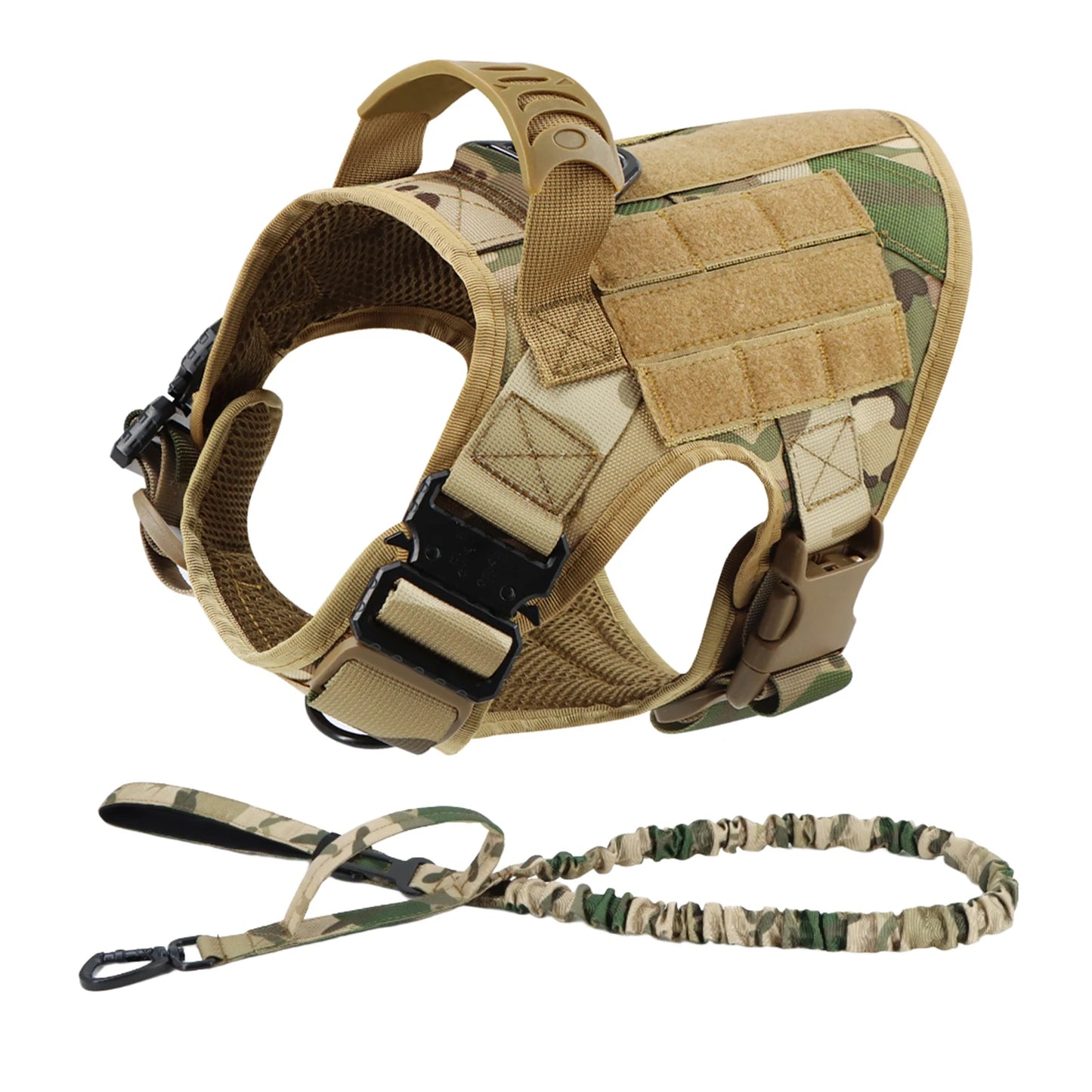 Tactical Dog Harness Leash Set for Large Dogs Military Harnesses for Training, Walking, Hunting, Pet Vest Handle No Pull, Malinois