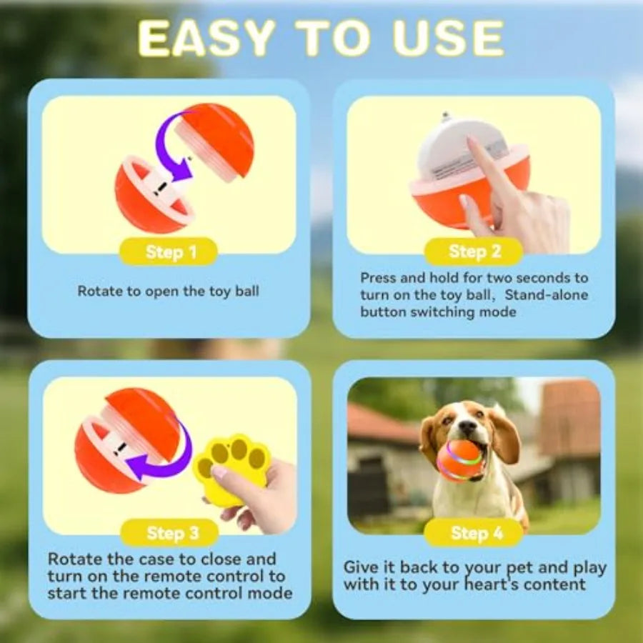 Smart Interactive Dog Ball with Remote Control - Automatic Moving Vibration Ball for Pets Bounce Vibrate Rechargeable Waterproof