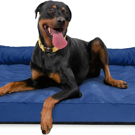 Large Orthopedic Bolster Dog Bed - XL, Washable, Durable, Water-Resistant, Blue Quartz, 54x38