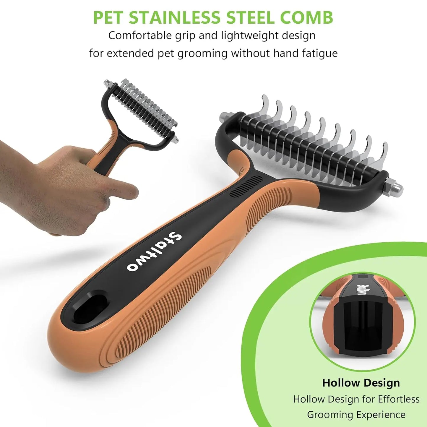 2-in-1 Deshedding Dog Brush for Shedding - Undercoat Rake & Pet Grooming Tool for Long-Haired Dogs and Cats, Knot Removal