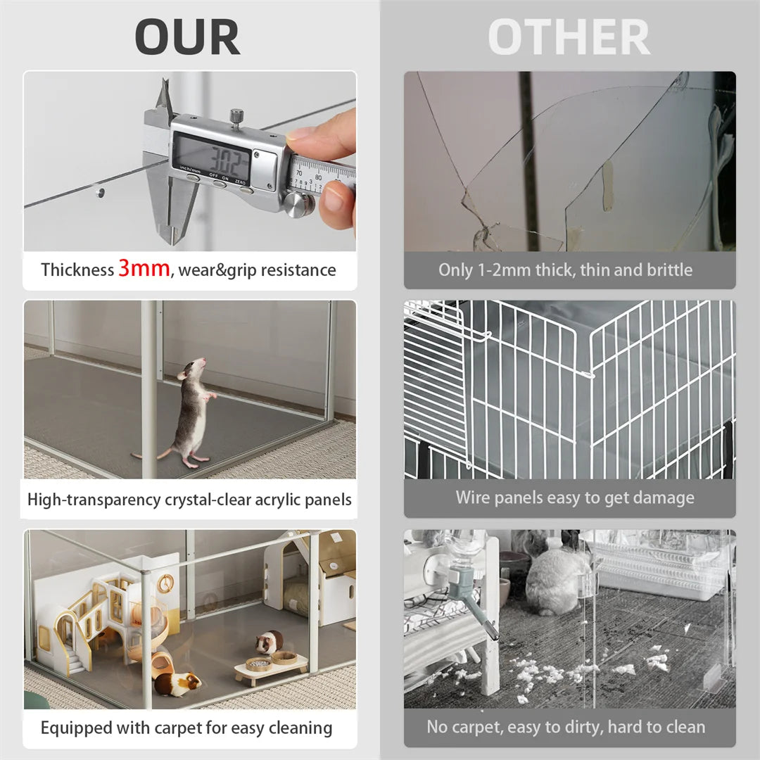 Unique Clear Acrylic Pet Playpen Dog Whelping Pen Rabbit Cage with Waterproof Floor Pad for Guinea Pigs Hedgehogs Hamsters