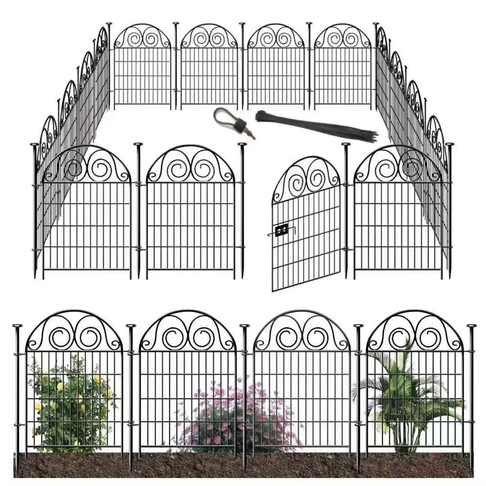 Tall Garden Animal Barrier Fencing with Gate, 40 InchH 20 Panels Total Length 43.7 Ft Outdoor Dog Fence, Picket Fences, Reusabl