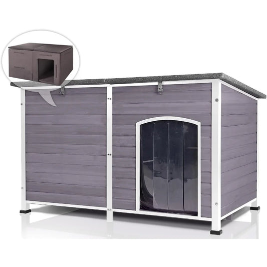 Large Dog House with Insulated Liner for Outdoor - Waterproof Outside Dog Kennel for Small, Medium, and Large Dog