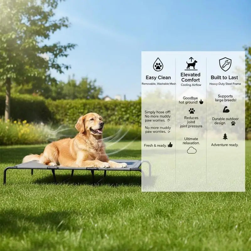 Outdoor Dog Bed, Elevated Dog Bed for Large Dogs, with Washable Mesh Steel Frame, Dimensions: 152 X 94 X 23 Cm, Grey.