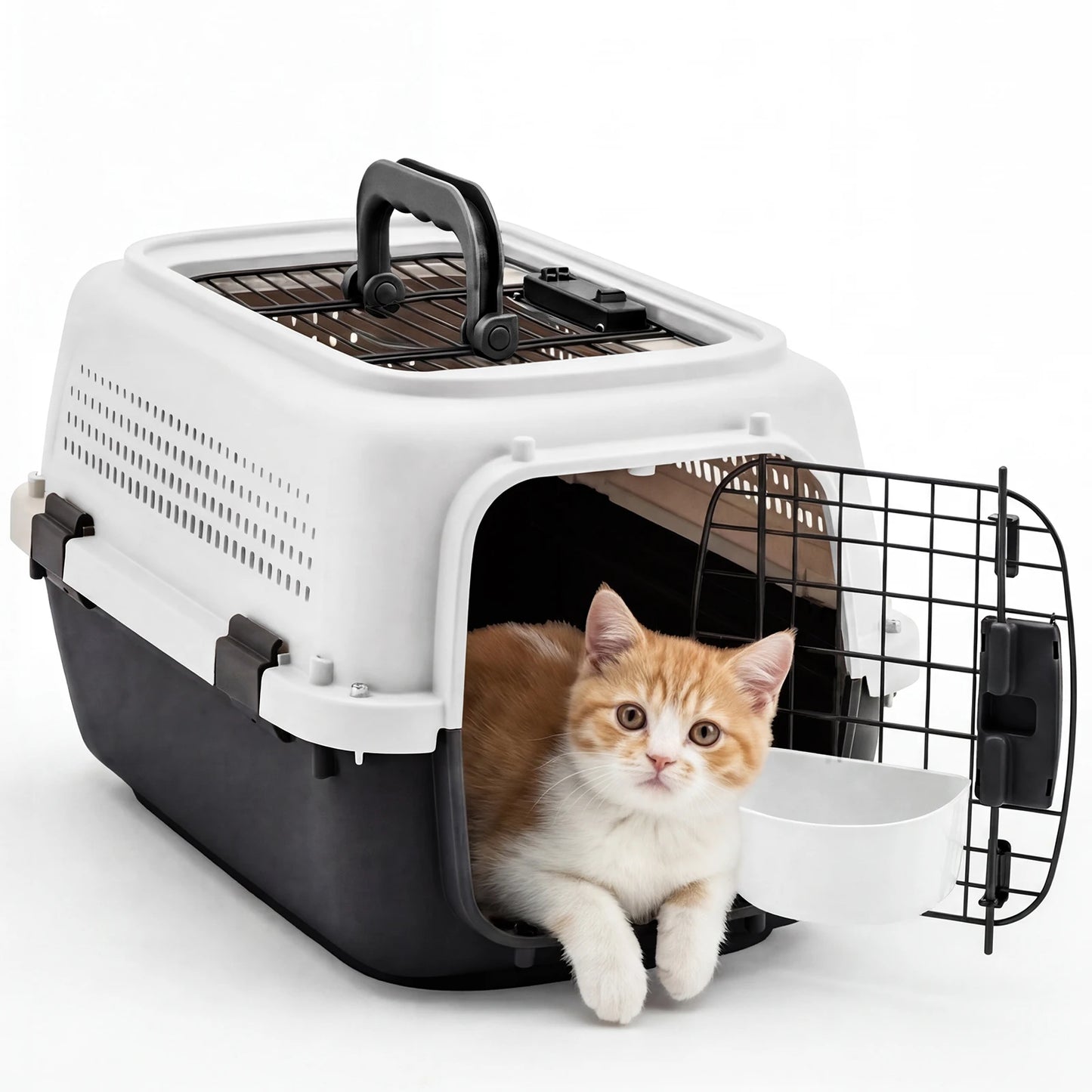 JHK 23 Inch Pet Carrier for Small Dogs Cats  Front Top Load Wire Door Food Bowl Travel Crate with Enhanced Security Latches