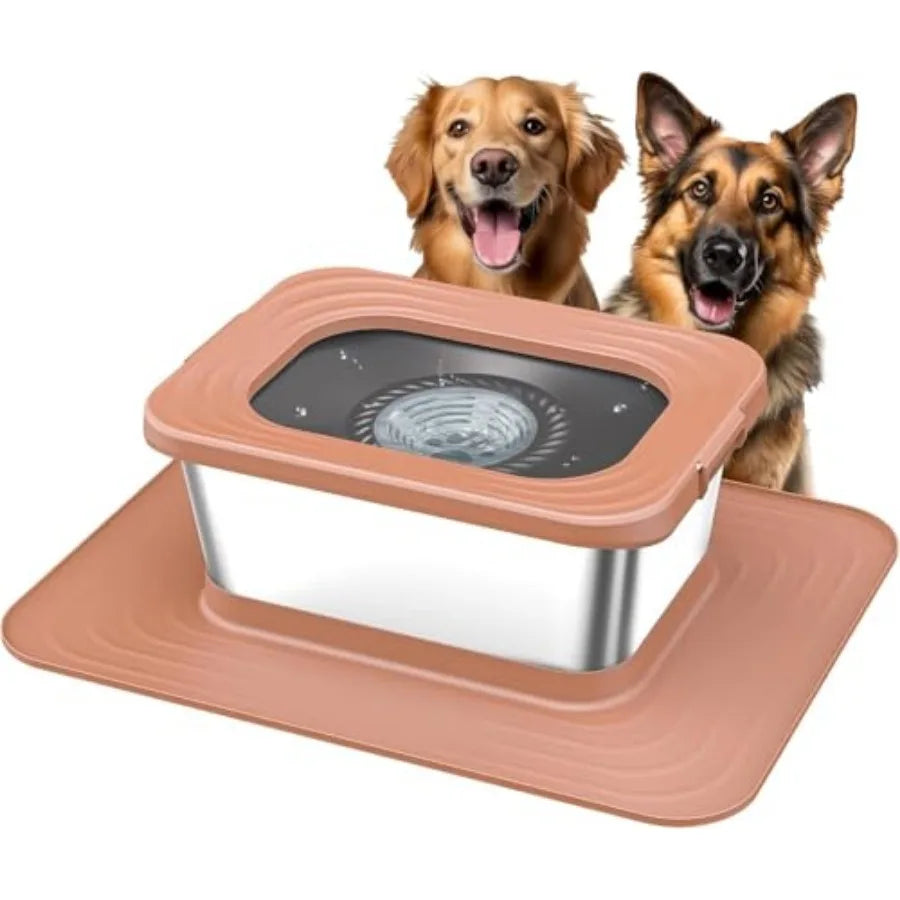 10L Stainless Steel Dog Water Bowl No Spill Anti-Splash Dog Bowls with XXL Silicone Mat Spill-Proof Slow Feeder for Messy Drinker