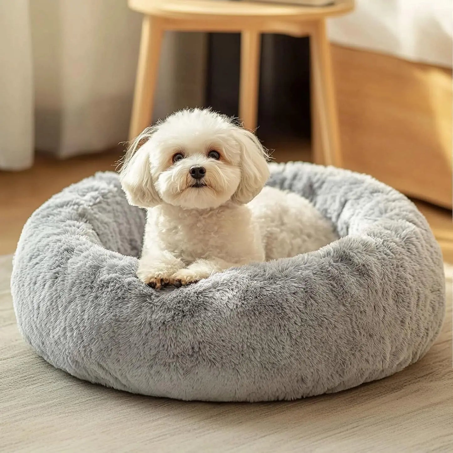 Small Dog Bed, Calming Soft Anti-Anxiety Donut Cat Bed, Washable Round Fluffy Cushion for Small and Medium Pets (20')