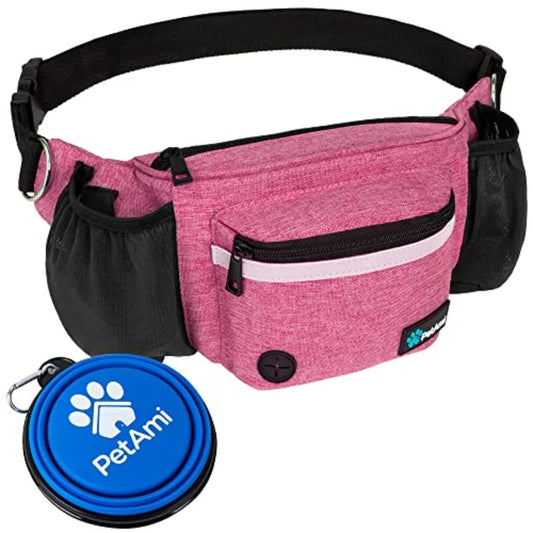 Dog Fanny Pack, Treat Pouch for Dog Walking, Training, Built in Poop Bag Dispenser, Water Bottle Holder, Collapsible Bowl, Pet