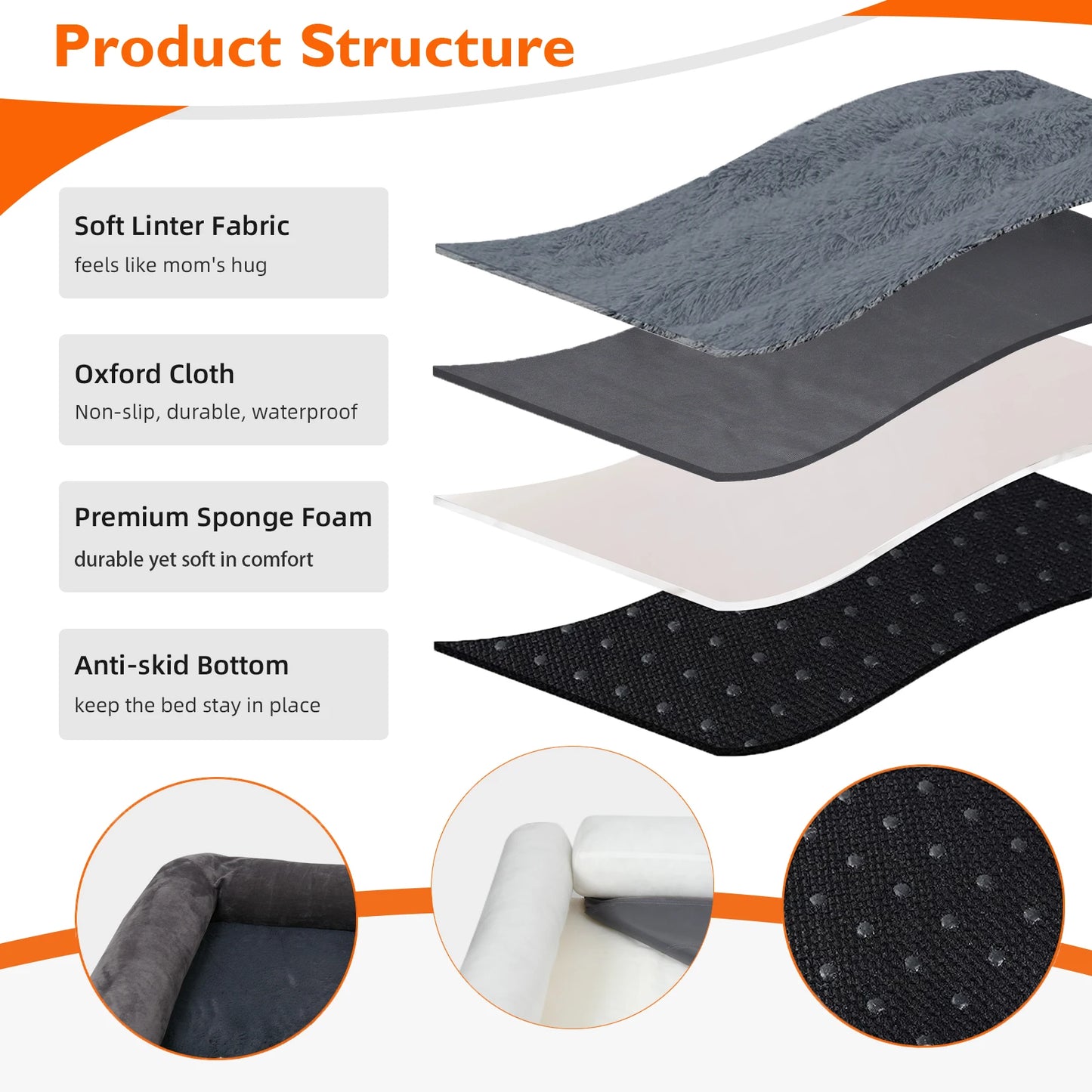 Extra Large Sofa-Style Dog Bed with Bolster Waterproof Cover Sponge Foam Base Cozy Pet Crate Bed Couch Bedding